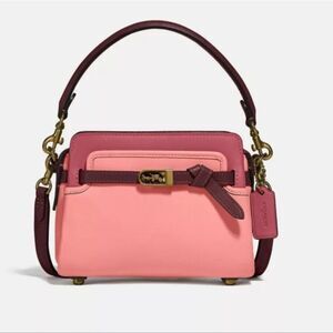 Coach TATE 18 Colorblock Top Handle 3 Compartment Bag Pink Burgundy